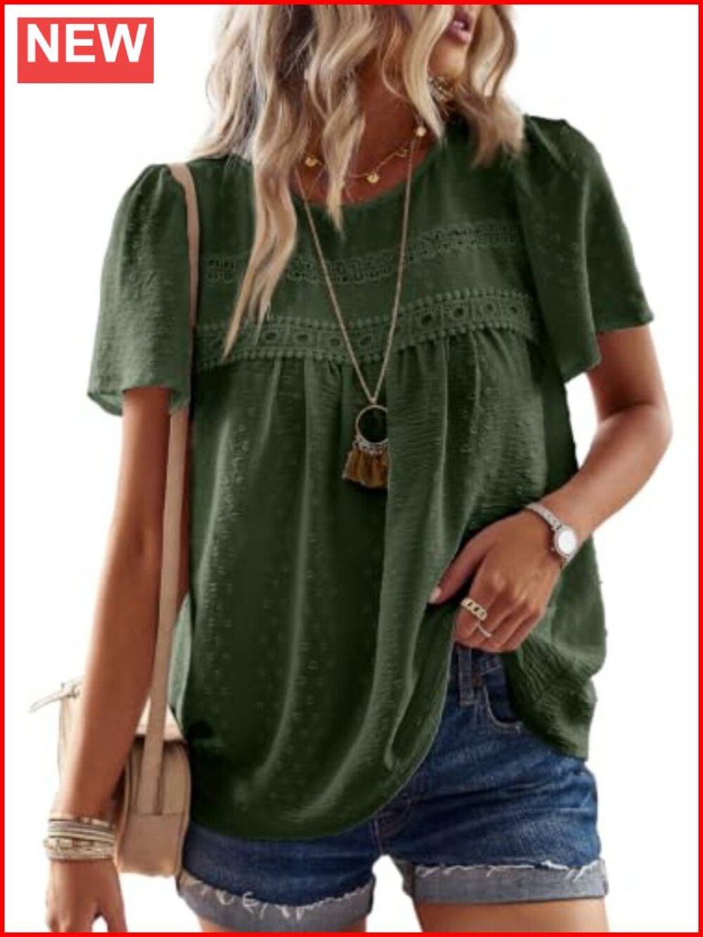 Womens Boho Tunic Top Crochet Lace Short Sleeve Loose Fit Blouse